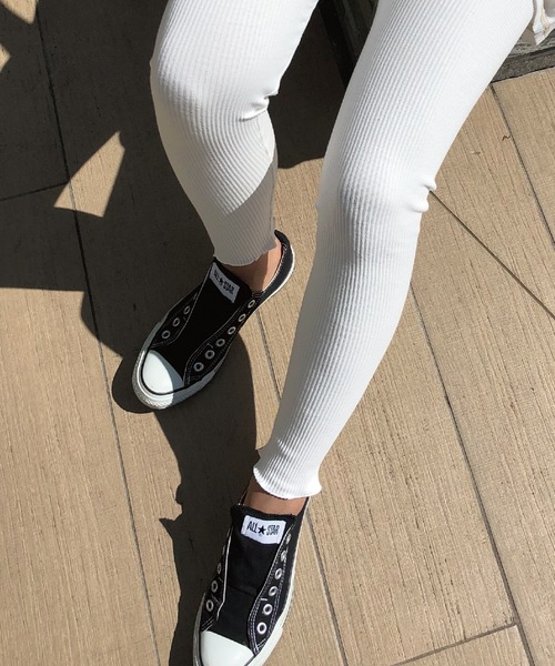 meJane（ミージェーン）の「裾メローリブテレコレギンス（レギンス/スパッツ・レディース・チャコールグレー/ブラック/ベージュ/オフホワイト/グレー/モカ・150-160cm/150-155cm/160-165cm/170-175cm）」の14枚目の写真