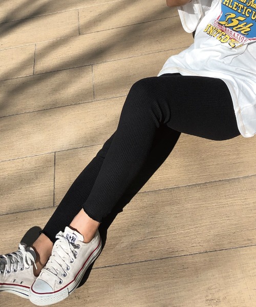 meJane（ミージェーン）の「裾メローリブテレコレギンス（レギンス/スパッツ・レディース・チャコールグレー/ブラック/ベージュ/オフホワイト/グレー/モカ・150-160cm/150-155cm/160-165cm/170-175cm）」の10枚目の写真