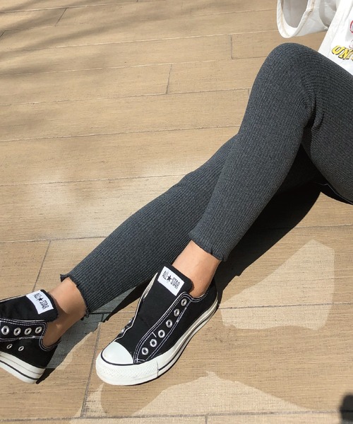 meJane（ミージェーン）の「裾メローリブテレコレギンス（レギンス/スパッツ・レディース・チャコールグレー/ブラック/ベージュ/オフホワイト/グレー/モカ・150-160cm/150-155cm/160-165cm/170-175cm）」の8枚目の写真