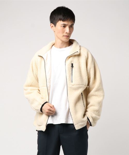 Bling Leads(ブリングリーズ)の「【Bling Leads】 ボア ジャケット ビッグシルエット(ブルゾン・メンズ・オフホワイト/モカ/ベージュ/グリーン/ネイビー・2/3)」の2枚目の写真