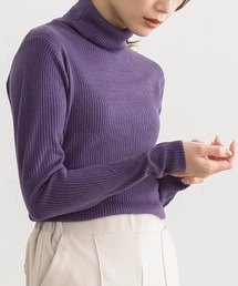 タートルネックカシミアタッチリブニット