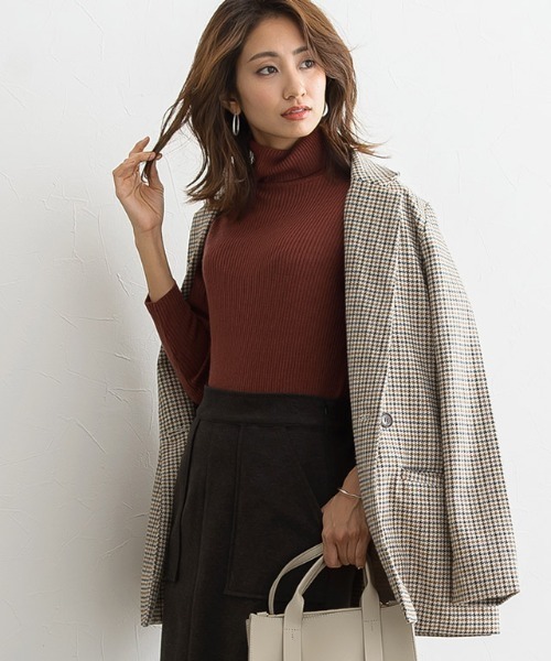 Pierrot（ピエロ）の「タートルネックカシミアタッチリブニット（ニット/セーター・レディース・オフホワイト/ブラック/グレー/カーキ/ネイビー/ブルー系その他/イエロー系その他/レッド/オレンジ系その他/レンガ/ブルー系その他2/ライトベージュ/ピンク系その他/モカ/パープル・M/L）」の14枚目の写真