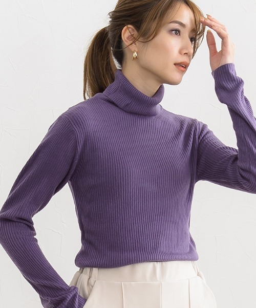 Pierrot（ピエロ）の「タートルネックカシミアタッチリブニット（ニット/セーター・レディース・オフホワイト/ブラック/グレー/カーキ/ネイビー/ブルー系その他/イエロー系その他/レッド/オレンジ系その他/レンガ/ブルー系その他2/ライトベージュ/ピンク系その他/モカ/パープル・M/L）」の17枚目の写真