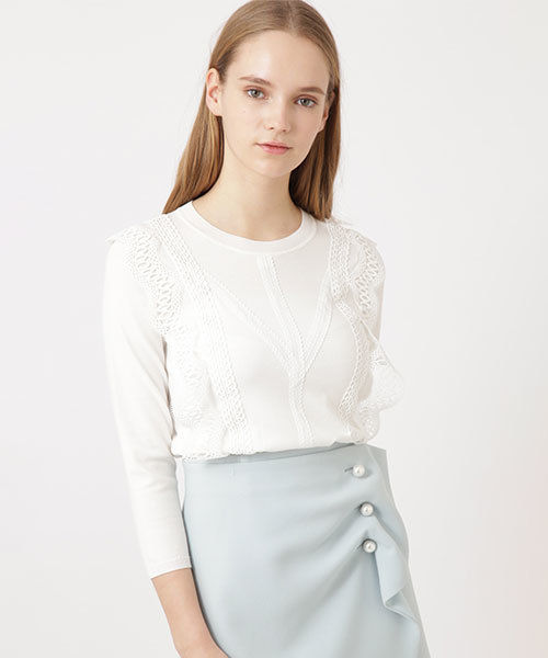 JILL STUART(ジルスチュアート)の「◆ビアンカレース七分袖ニット(ニット/セーター・レディース・ホワイト/ブラック/ピンク・FREE)」の2枚目の写真