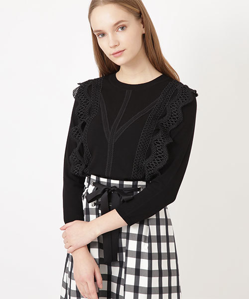 JILL STUART(ジルスチュアート)の「◆ビアンカレース七分袖ニット(ニット/セーター・レディース・ホワイト/ブラック/ピンク・FREE)」の3枚目の写真