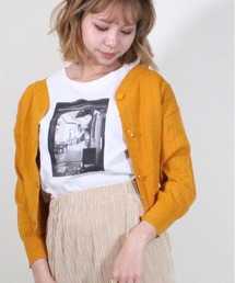 Vネックリブショートカーディガン