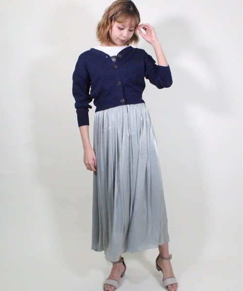 12Twelve Agenda（トゥエルブ　アジェンダ）の「Vネックリブショートカーディガン（カーディガン/ボレロ・レディース・オフホワイト/ネイビー/レッド/ブルー/ブラウン/マスタード・M）」の20枚目の写真