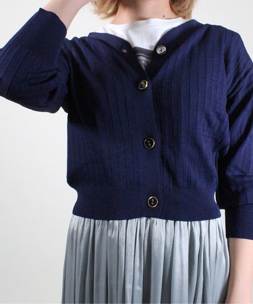 12Twelve Agenda（トゥエルブ　アジェンダ）の「Vネックリブショートカーディガン（カーディガン/ボレロ・レディース・オフホワイト/ネイビー/レッド/ブルー/ブラウン/マスタード・M）」の21枚目の写真