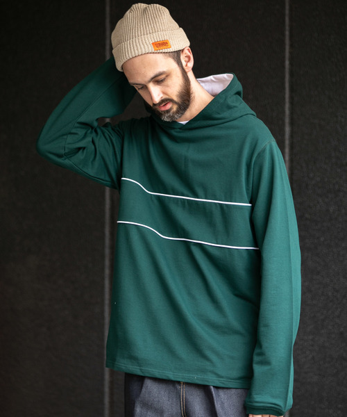 YARD PLUS(ヤードプリュス)の「YARD PLUS 配色ミニ裏毛パーカー(パーカー・メンズ・ダークグリーン/ナチュラル・MEDIUM/LARGE)」の14枚目の写真