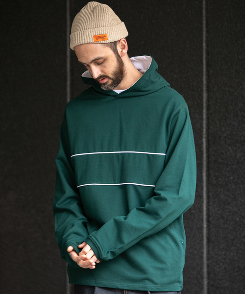 YARD PLUS(ヤードプリュス)の「YARD PLUS 配色ミニ裏毛パーカー(パーカー・メンズ・ダークグリーン/ナチュラル・MEDIUM/LARGE)」の15枚目の写真