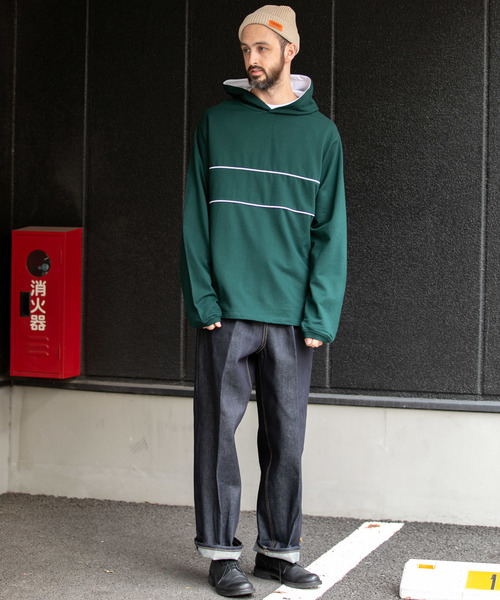 YARD PLUS(ヤードプリュス)の「YARD PLUS 配色ミニ裏毛パーカー(パーカー・メンズ・ダークグリーン/ナチュラル・MEDIUM/LARGE)」の16枚目の写真