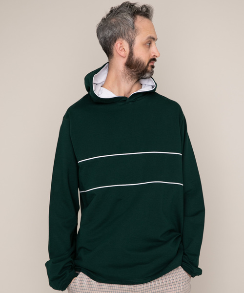 YARD PLUS(ヤードプリュス)の「YARD PLUS 配色ミニ裏毛パーカー(パーカー・メンズ・ダークグリーン/ナチュラル・MEDIUM/LARGE)」の19枚目の写真