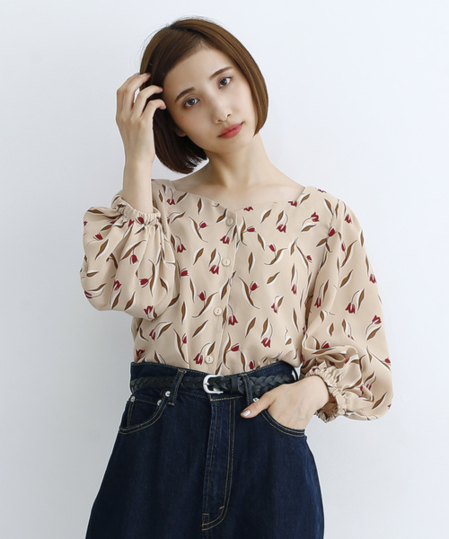 トップスチューリップ柄ハートネックブラウス079 7236 シャツ ブラウス Merlot メルロー のファッション