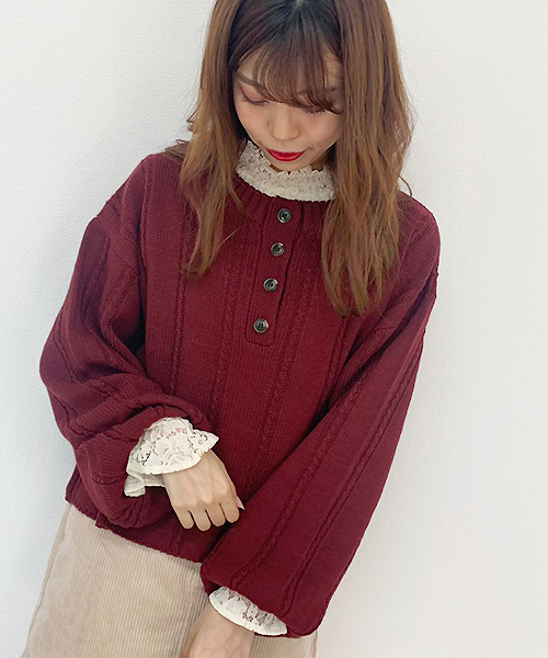 apres jour(アプレジュール)の「ヘンリーケーブルニット【ZOZOTOWN限定アイテム】(ニット/セーター・レディース・ベージュ/ボルドー/モカ/スモークピンク・フリー)」の5枚目の写真