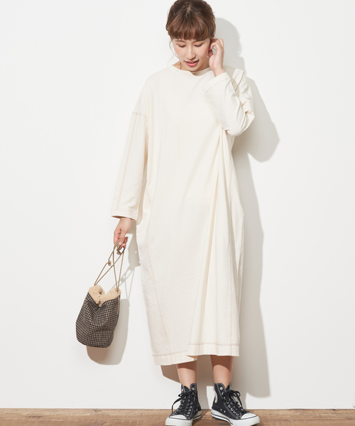 PUAL CE CIN(ピュアルセシン)の「配色ステッチチュニック(Tシャツ/カットソー・レディース・ネイビー/グレー/ブルー/ナチュラル/キャメル・FREE)」の1枚目の写真