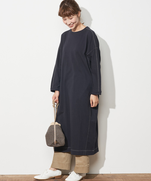 PUAL CE CIN(ピュアルセシン)の「配色ステッチチュニック(Tシャツ/カットソー・レディース・ネイビー/グレー/ブルー/ナチュラル/キャメル・FREE)」の3枚目の写真