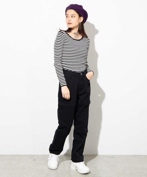 WEGO（ウィゴー）の「WEGO/ジッパーデニムワイドパンツ（デニムパンツ・レディース・インディゴブルー/ブラック・FREE）」の3枚目の写真