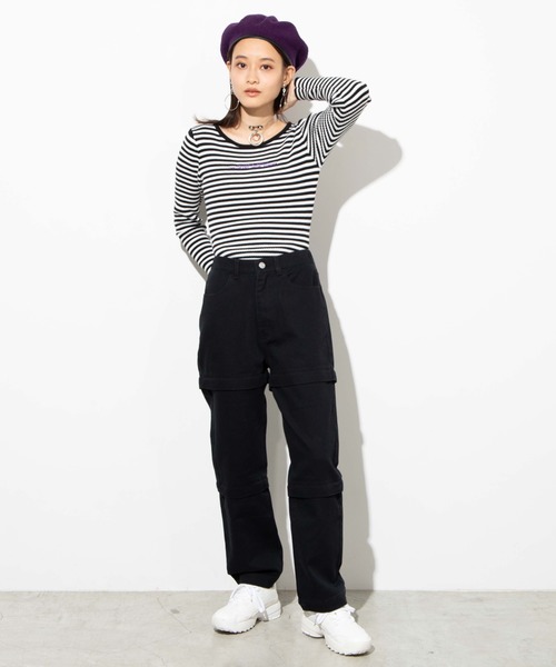 WEGO（ウィゴー）の「WEGO/ジッパーデニムワイドパンツ（デニムパンツ・レディース・インディゴブルー/ブラック・FREE）」の9枚目の写真