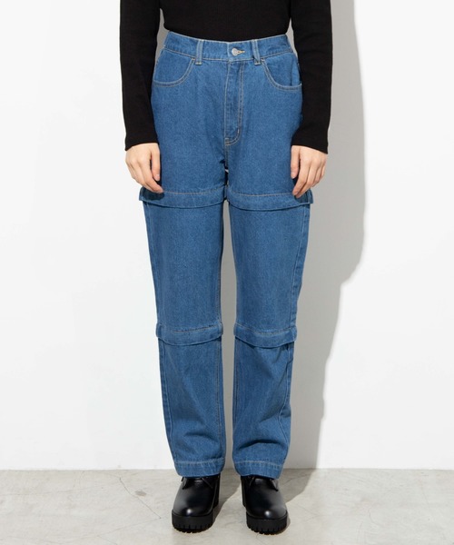 WEGO（ウィゴー）の「WEGO/ジッパーデニムワイドパンツ（デニムパンツ・レディース・インディゴブルー/ブラック・FREE）」の8枚目の写真