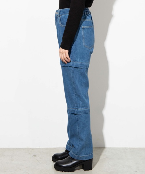 WEGO（ウィゴー）の「WEGO/ジッパーデニムワイドパンツ（デニムパンツ・レディース・インディゴブルー/ブラック・FREE）」の6枚目の写真