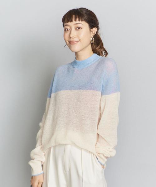 BEAUTY&YOUTH UNITED ARROWS(ビューティーアンドユースユナイテッドアローズ)の「BY モヘヤミックスパネルニットプルオーバー◆(ニット/セーター・レディース・ライトブルー/ベージュ/ブラック・FREE)」の3枚目の写真