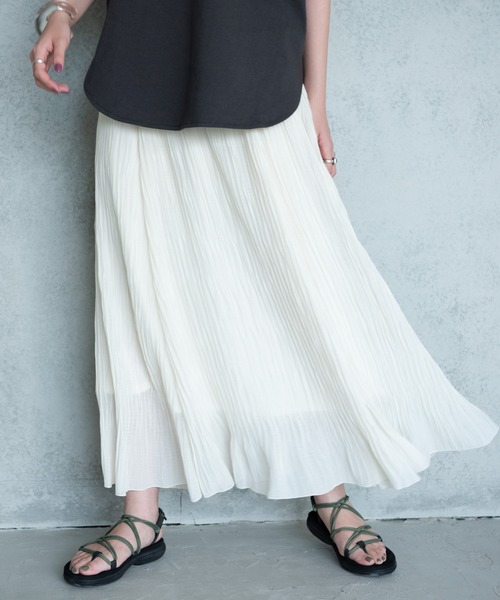 Aunt Marie's（アントマリーズ）の「AUNT MARIE'S シフォン楊柳ロングスカート（スカート・レディース・ブラック/ナチュラル/パープル/イエロー・FREE）」の2枚目の写真