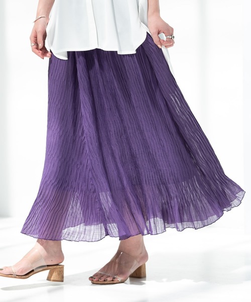 Aunt Marie's（アントマリーズ）の「AUNT MARIE'S シフォン楊柳ロングスカート（スカート・レディース・ブラック/ナチュラル/パープル/イエロー・FREE）」の3枚目の写真