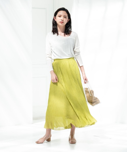 Aunt Marie's（アントマリーズ）の「AUNT MARIE'S シフォン楊柳ロングスカート（スカート・レディース・ブラック/ナチュラル/パープル/イエロー・FREE）」の6枚目の写真