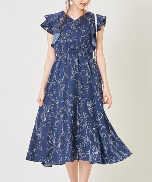 ラッフルフリルラインフラワーvネックワンピース ワンピース Tocco Closet トッコ クローゼット のファッション通販 Zozotown