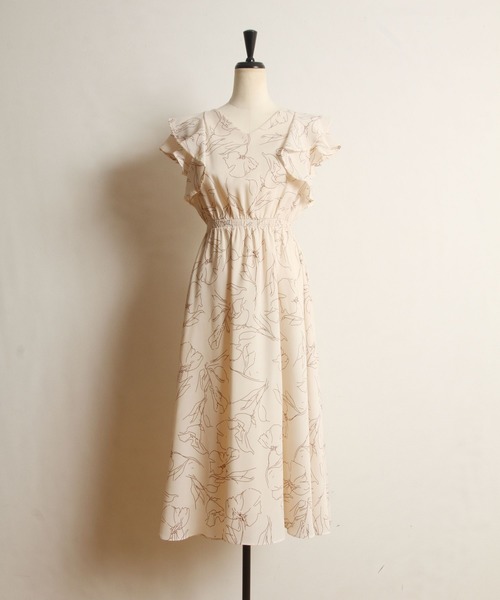 tocco closet(トッコ クローゼット)の「ラッフルフリルラインフラワーVネックワンピース(ワンピース・レディース・アイボリー/ネイビー/ブラック・M)」の5枚目の写真