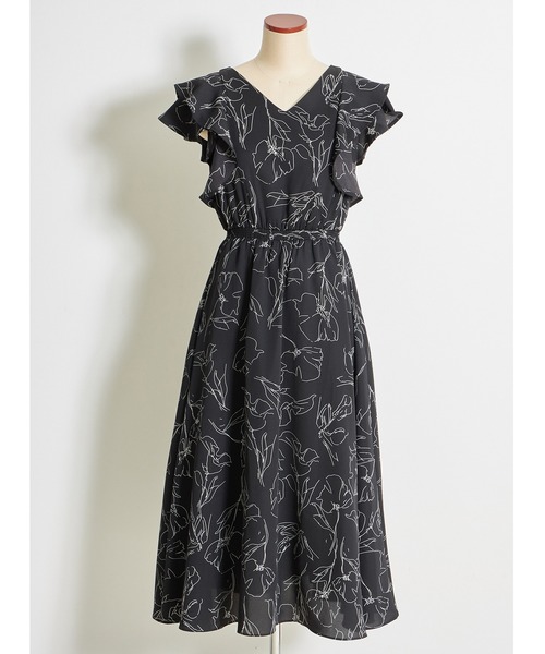 tocco closet(トッコ クローゼット)の「ラッフルフリルラインフラワーVネックワンピース(ワンピース・レディース・アイボリー/ネイビー/ブラック・M)」の13枚目の写真