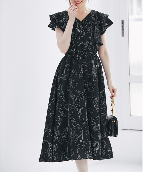 ラッフルフリルラインフラワーVネックワンピース(ワンピース ラッフルフリルラインフラワーVネックワンピース(ワンピース