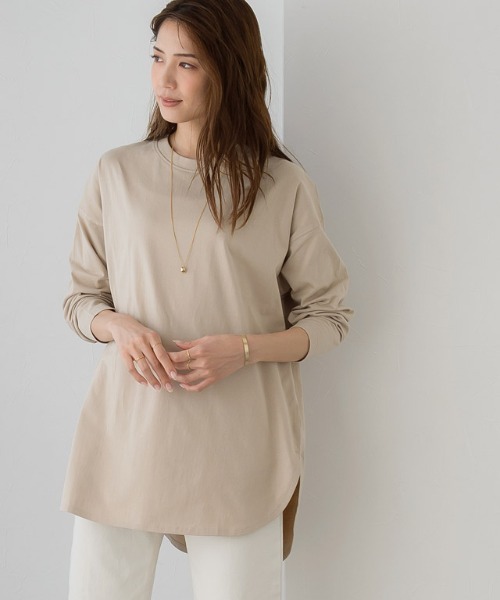 Pierrot（ピエロ）の「オーガニックコットンロンT 綿100%（Tシャツ/カットソー・レディース・ベージュ/オフホワイト/チャコールグレー/ブラック/ライトベージュ・L/M）」の5枚目の写真