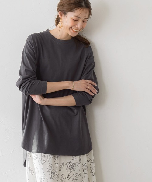 Pierrot（ピエロ）の「オーガニックコットンロンT 綿100%（Tシャツ/カットソー・レディース・ベージュ/オフホワイト/チャコールグレー/ブラック/ライトベージュ・L/M）」の4枚目の写真