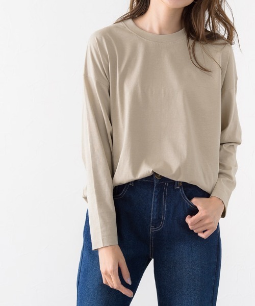 Pierrot（ピエロ）の「オーガニックコットンロンT 綿100%（Tシャツ/カットソー・レディース・ベージュ/オフホワイト/チャコールグレー/ブラック/ライトベージュ・L/M）」の12枚目の写真