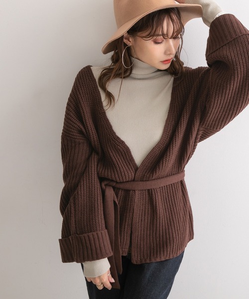Newlyme(ニューリーミー)の「畦編みガウンカーディガン【R】(カーディガン/ボレロ・レディース・ベージュ/ブラウン・M-L)」の10枚目の写真