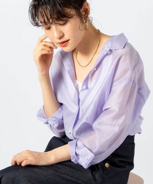 【新品】ノーリーズ　リネン混シアースラブパール釦シャツ　2way ネイビー NOLLEY'S（ノーリーズ）の「【WEB限定カラーあり】シアースラブ