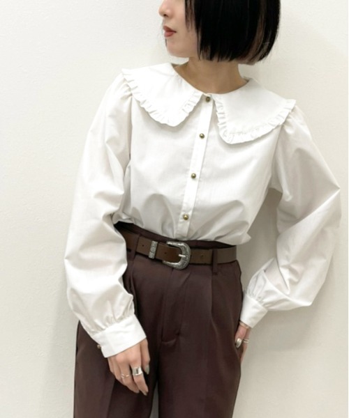apres jour mignon(アプレジュールミニョン)の「フリル襟ブラウス【ZOZOTOWN限定アイテム】(シャツ/ブラウス・レディース・グレイッシュベージュ/ブラック/オフホワイト・X-LARGE/フリー)」の5枚目の写真