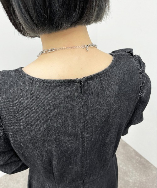 apres jour mignon（アプレジュールミニョン）の「デニムフレアワンピース【ZOZOTOWN限定アイテム】（ワンピース・レディース・ブラック/インディゴブルー・フリー/X-LARGE）」の15枚目の写真