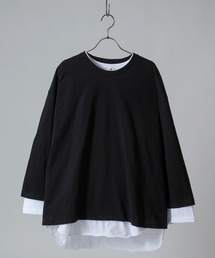 スモーキ―カラー ルーズシルエット Tシャツ/9分袖Tシャツ+裾ラウンド長袖Tシャツ/2点セット/アンサンブル