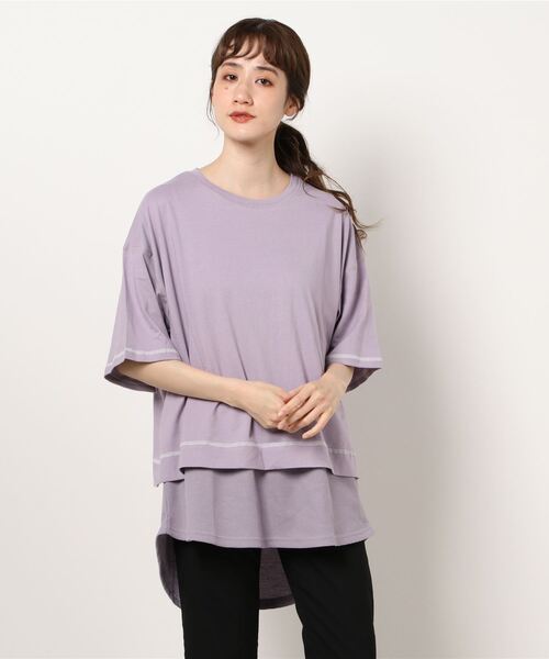 RAG MACHINE(ラグマシーン)の「【RAG MACHINE】配色レイヤードTシャツ(Tシャツ/カットソー・レディース・パープル/オフホワイト/ブラック・M/L)」の19枚目の写真