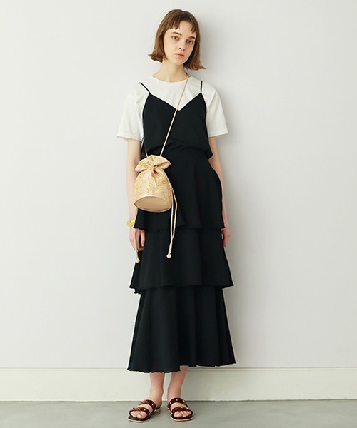 Casselini(キャセリーニ)の「刺繍巾着バッグ(ショルダーバッグ・レディース・ブラウン/ベージュ/グリーン・FREE)」の4枚目の写真