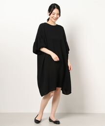 ミズイロインド　コットンクルーネックワイドパフスリーブワンピース mizuiro ind(ミズイロインド)コットンクルーネックワイド