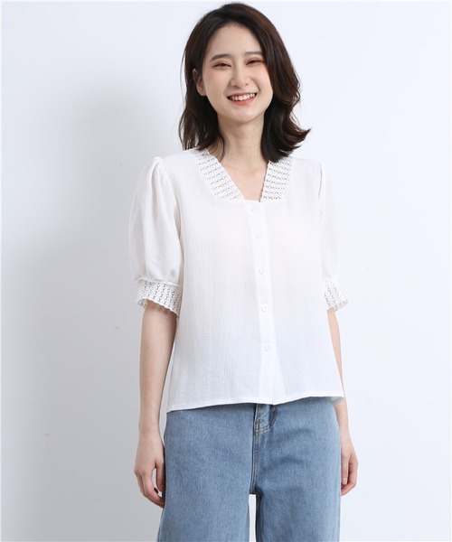 MAISON DE THERESE(メゾン ド テレーズ)の「レースパフ袖Vネックブラウス(シャツ/ブラウス・レディース・ライトベージュ/ホワイト・M/L/S)」の17枚目の写真