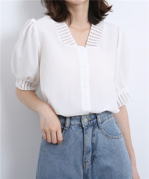 MAISON DE THERESE(メゾン ド テレーズ)の「レースパフ袖Vネックブラウス(シャツ/ブラウス・レディース・ライトベージュ/ホワイト・M/L/S)」の11枚目の写真