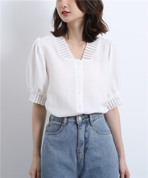 MAISON DE THERESE(メゾン ド テレーズ)の「レースパフ袖Vネックブラウス(シャツ/ブラウス・レディース・ライトベージュ/ホワイト・M/L/S)」の13枚目の写真