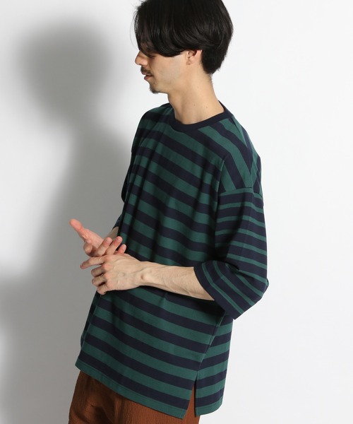 niko and...(ニコアンド)の「ピッチ違いボーダーTシャツ(Tシャツ/カットソー・メンズ・ブルー/アイボリー/ネイビー・MEDIUM/LARGE)」の1枚目の写真