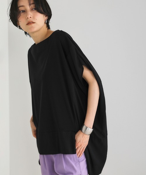 Bou Jeloud(ブージュルード)の「綿シルケット◆シアー異素材チュニック(Tシャツ/カットソー・レディース・ブラック/ベージュ/オフホワイト/グリーン・FREE)」の2枚目の写真