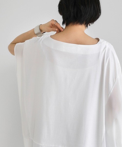 Bou Jeloud(ブージュルード)の「綿シルケット◆シアー異素材チュニック(Tシャツ/カットソー・レディース・ブラック/ベージュ/オフホワイト/グリーン・FREE)」の7枚目の写真