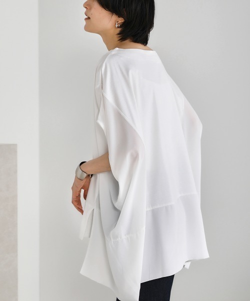 Bou Jeloud(ブージュルード)の「綿シルケット◆シアー異素材チュニック(Tシャツ/カットソー・レディース・ブラック/ベージュ/オフホワイト/グリーン・FREE)」の8枚目の写真